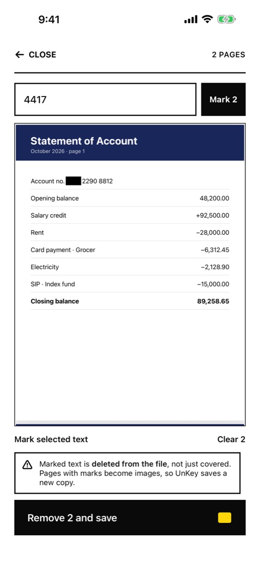 Redacting an account number so it is removed from the file.